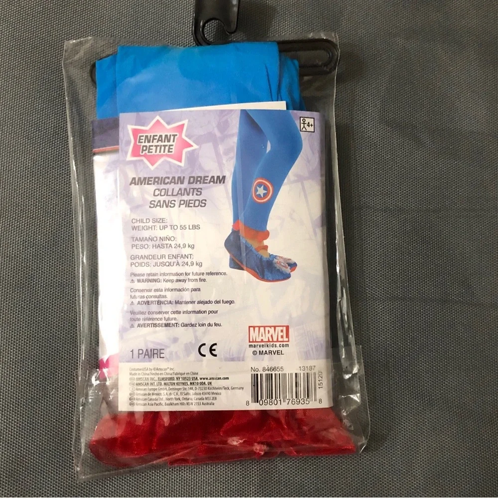 Girls Marvel American Dream Footless Tights Size Small Up To 55 lbs Costume New